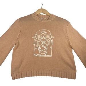 Finders‎ Keepers Beige brown sweater SAMPLE, sz Small, new age, embroidered